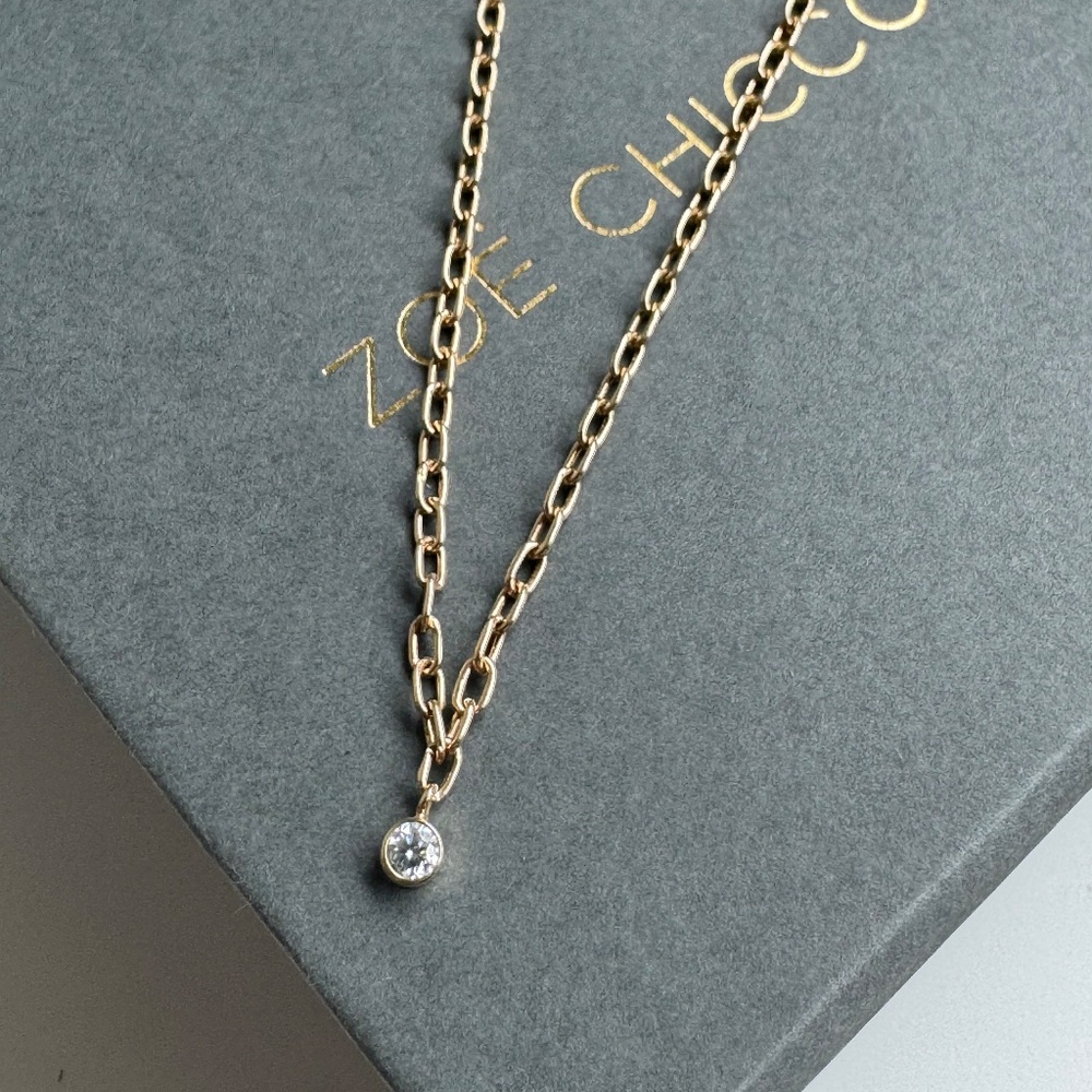 ZOE CHICCO 14K Small Square Oval Chain Diamond Bezel Bracelet Size 6.75"